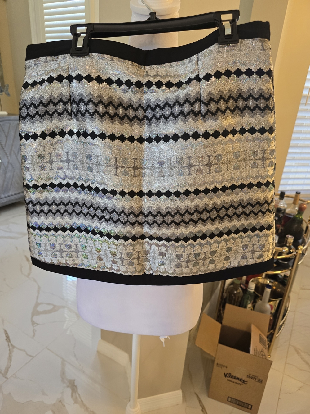 TCEC Silver Sequin Mini Skirt with Black Trim - Picture 2 of 4